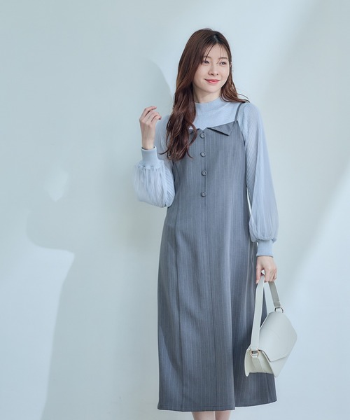 12Twelve Agenda（トゥエルブ　アジェンダ）の「フラップ衿キャミワンピース（ワンピース・レディース・グレー/ネイビー・M）」の8枚目の写真