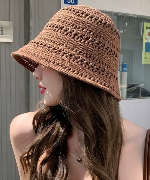 c.u.l（シーユーエル）の「シンプル かぎ網 クロシェ バケットハット cula1450（ハット・レディース・ブラック/ベージュ/ホワイト/ブラウン・M）」の4枚目の写真