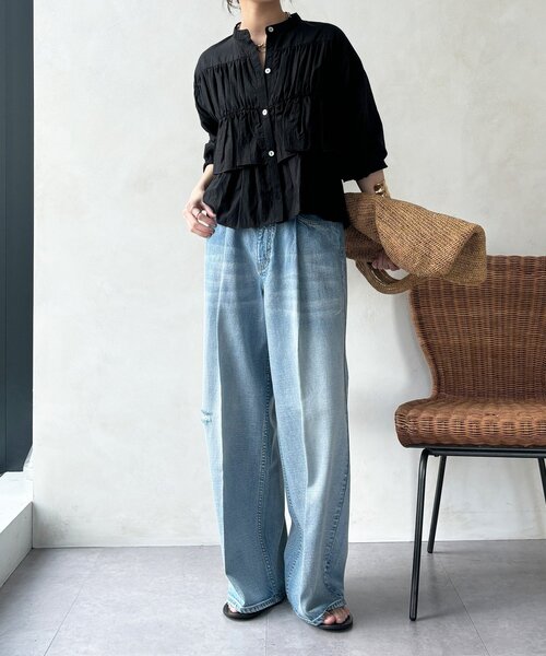 DouDou(ドゥドゥ)の「【完売カラー再追加!/WEB限定】ラッフルブラウス(シャツ/ブラウス・レディース・オフホワイト/グレー/ブラック/ブルー・FREE)」の21枚目の写真
