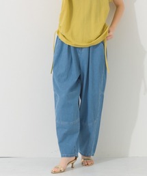ウォッシュ加工切替バレルレッグデニムパンツ