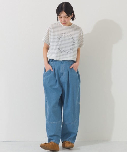 OMNES（オムネス）の「ウォッシュ加工切替バレルレッグデニムパンツ（デニムパンツ・レディース・ブルー/ライトブルー/インディゴブルー・MEDIUM/LARGE）」の8枚目の写真