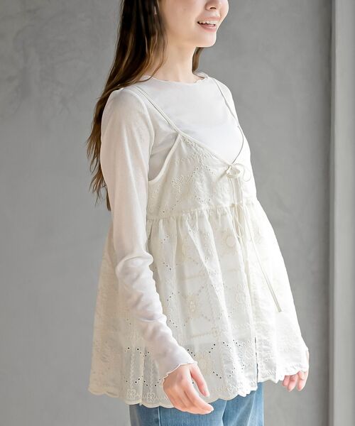 rps（アールピーエス）の「花柄刺繍前開きダブルリボンキャミソール（キャミソール・レディース・アイボリー・フリー）」の9枚目の写真