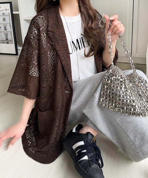 classicalelf(クラシカルエルフ)の「繊細なレースがつくる、大人のための“雰囲気服”。ポケットつきパネルレーステーラードジャケット(半袖)(テーラードジャケット・レディース・グレイッシュベージュ/ブラック/ブラウン・X-LARGE/SMALL/MEDIUM/LARGE)」の8枚目の写真
