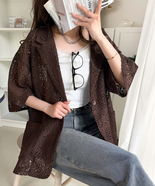 classicalelf(クラシカルエルフ)の「繊細なレースがつくる、大人のための“雰囲気服”。ポケットつきパネルレーステーラードジャケット(半袖)(テーラードジャケット・レディース・グレイッシュベージュ/ブラック/ブラウン・X-LARGE/SMALL/MEDIUM/LARGE)」の13枚目の写真