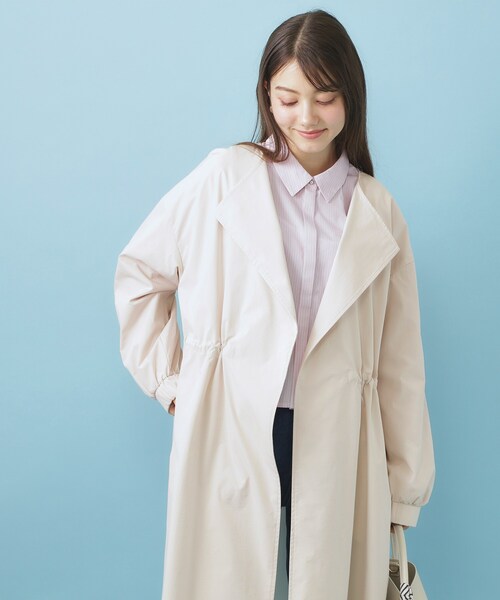 index（インデックス）の「ヴィンテージクロスノーカラーロングコート【洗濯機OK/ストレッチ/イージーアイロン】（ノーカラーコート・レディース・ネイビー/ナチュラル/キャメル・00）」の2枚目の写真