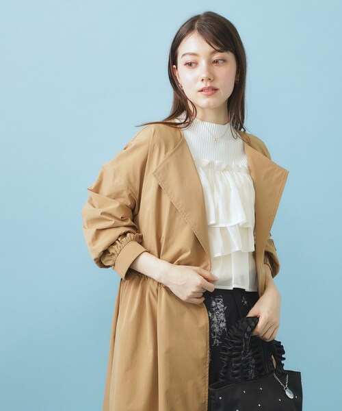 index（インデックス）の「ヴィンテージクロスノーカラーロングコート【洗濯機OK/ストレッチ/イージーアイロン】（ノーカラーコート・レディース・ネイビー/ナチュラル/キャメル・00）」の4枚目の写真