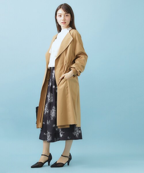 index（インデックス）の「ヴィンテージクロスノーカラーロングコート【洗濯機OK/ストレッチ/イージーアイロン】（ノーカラーコート・レディース・ネイビー/ナチュラル/キャメル・00）」の6枚目の写真