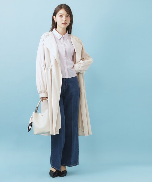 index（インデックス）の「ヴィンテージクロスノーカラーロングコート【洗濯機OK/ストレッチ/イージーアイロン】（ノーカラーコート・レディース・ネイビー/ナチュラル/キャメル・00）」の9枚目の写真