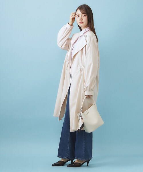 index（インデックス）の「ヴィンテージクロスノーカラーロングコート【洗濯機OK/ストレッチ/イージーアイロン】（ノーカラーコート・レディース・ネイビー/ナチュラル/キャメル・00）」の10枚目の写真