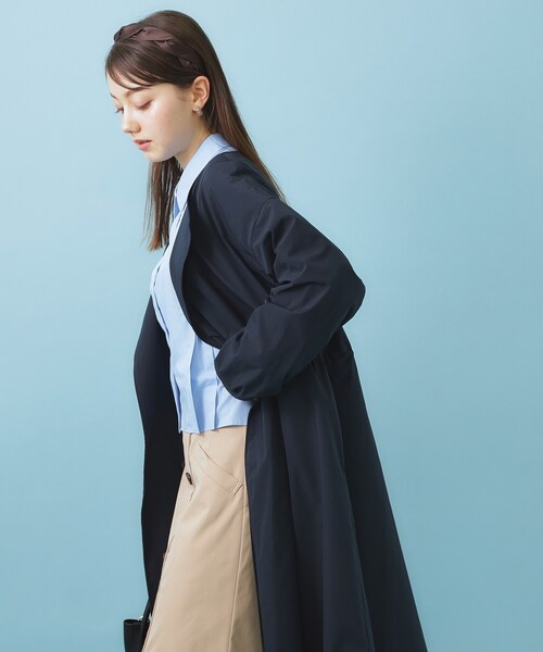 index（インデックス）の「ヴィンテージクロスノーカラーロングコート【洗濯機OK/ストレッチ/イージーアイロン】（ノーカラーコート・レディース・ネイビー/ナチュラル/キャメル・00）」の12枚目の写真