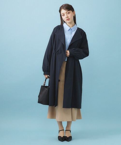 index（インデックス）の「ヴィンテージクロスノーカラーロングコート【洗濯機OK/ストレッチ/イージーアイロン】（ノーカラーコート・レディース・ネイビー/ナチュラル/キャメル・00）」の13枚目の写真