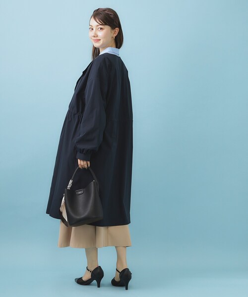 index（インデックス）の「ヴィンテージクロスノーカラーロングコート【洗濯機OK/ストレッチ/イージーアイロン】（ノーカラーコート・レディース・ネイビー/ナチュラル/キャメル・00）」の14枚目の写真