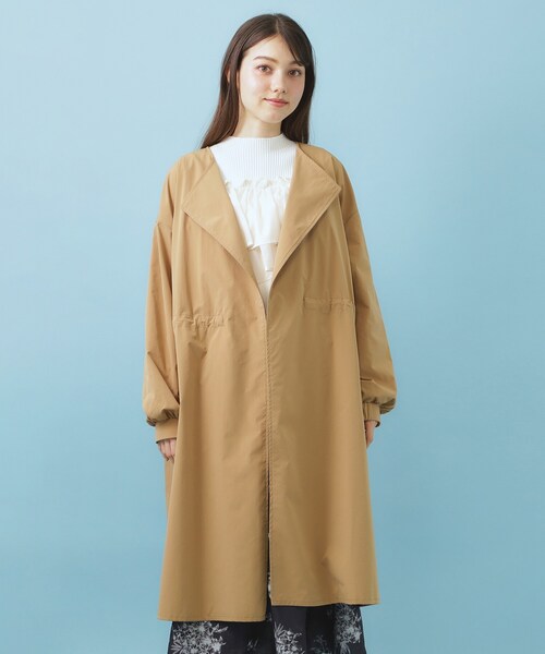 index（インデックス）の「ヴィンテージクロスノーカラーロングコート【洗濯機OK/ストレッチ/イージーアイロン】（ノーカラーコート・レディース・ネイビー/ナチュラル/キャメル・00）」の16枚目の写真