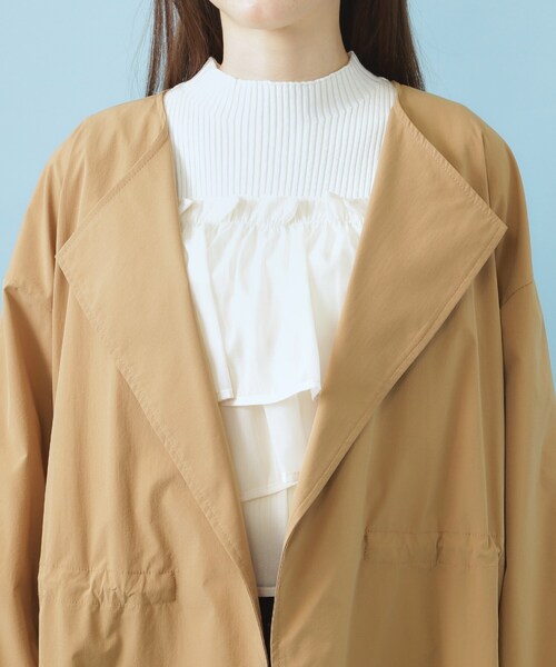 index（インデックス）の「ヴィンテージクロスノーカラーロングコート【洗濯機OK/ストレッチ/イージーアイロン】（ノーカラーコート・レディース・ネイビー/ナチュラル/キャメル・00）」の19枚目の写真