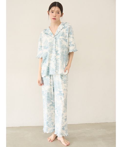 SNIDEL HOME(スナイデルホーム)の「【Moilis】ロングパンツ(ルームウェア/パジャマ・レディース・その他/サックスブルー/チェック・F)」の2枚目の写真