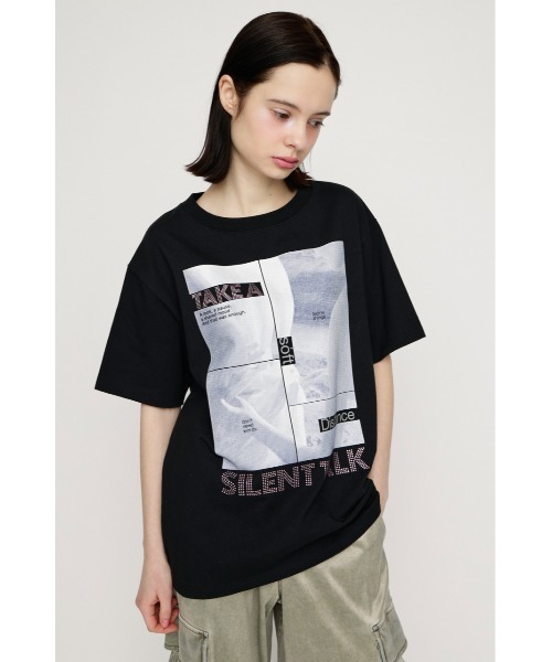 SLY(スライ)の「PHOTO & JEWEL MIX T/SH フォトアンドジュエルミックスTシャツ 春服 夏服(Tシャツ/カットソー・レディース・ブラック/ホワイト/ピンク・1/2)」の5枚目の写真