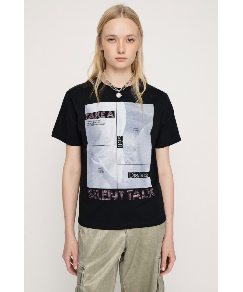 SLY(スライ)の「PHOTO & JEWEL MIX T/SH フォトアンドジュエルミックスTシャツ 春服 夏服(Tシャツ/カットソー・レディース・ブラック/ホワイト/ピンク・1/2)」の7枚目の写真