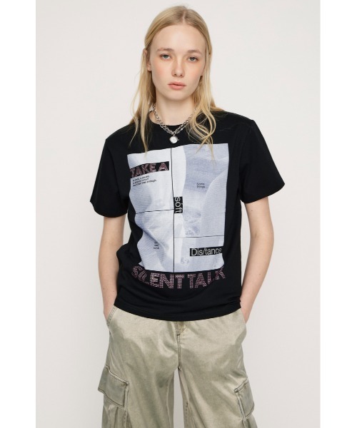 SLY(スライ)の「PHOTO & JEWEL MIX T/SH フォトアンドジュエルミックスTシャツ 春服 夏服(Tシャツ/カットソー・レディース・ブラック/ホワイト/ピンク・1/2)」の9枚目の写真