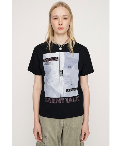 SLY(スライ)の「PHOTO & JEWEL MIX T/SH フォトアンドジュエルミックスTシャツ 春服 夏服(Tシャツ/カットソー・レディース・ブラック/ホワイト/ピンク・1/2)」の10枚目の写真