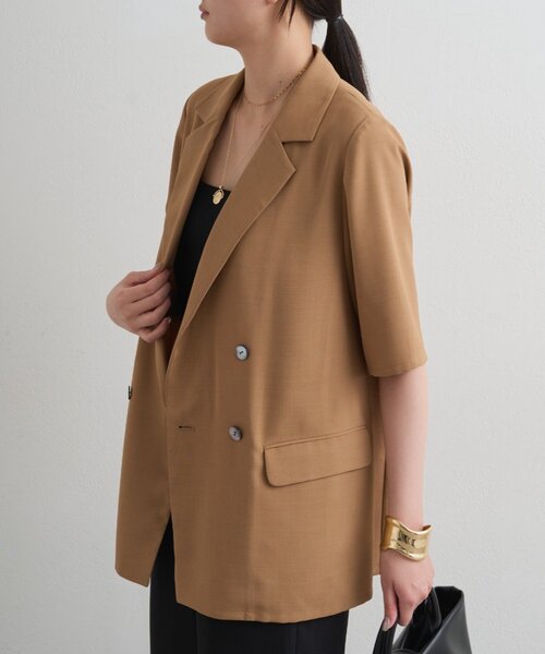 LOUNGEDRESS（ラウンジドレス）の「ハーフスリーブジャケット（その他アウター・レディース・キャメル/ブラック・FREE）」の4枚目の写真