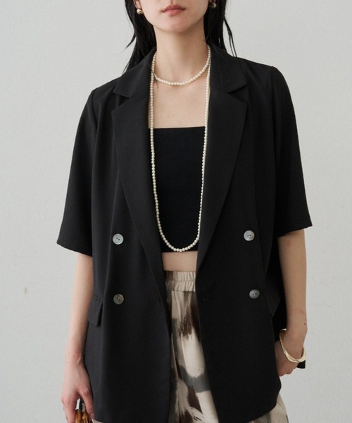 LOUNGEDRESS（ラウンジドレス）の「ハーフスリーブジャケット（その他アウター・レディース・キャメル/ブラック・FREE）」の2枚目の写真