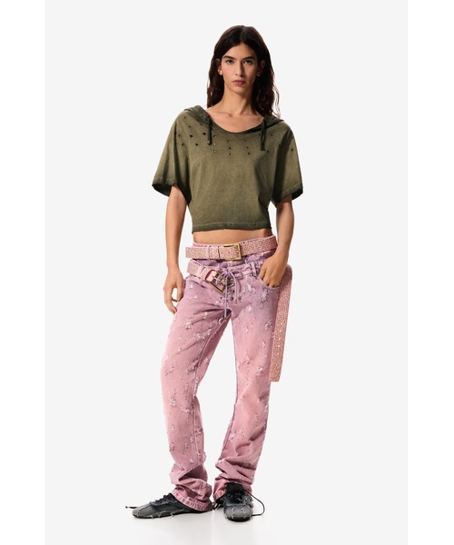 Desigual(デシグアル)の「【Desigual×MASHA POPOVA】ピンクウォッシュ×フラワープリントダメージデニム(デニムパンツ・レディース・レッド・34/36/38/40)」の5枚目の写真