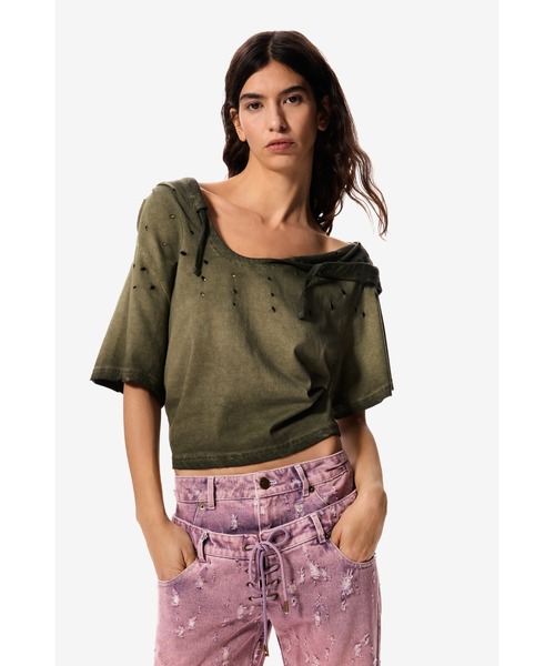 Desigual(デシグアル)の「【Desigual×MASHA POPOVA】ピンクウォッシュ×フラワープリントダメージデニム(デニムパンツ・レディース・レッド・34/36/38/40)」の4枚目の写真