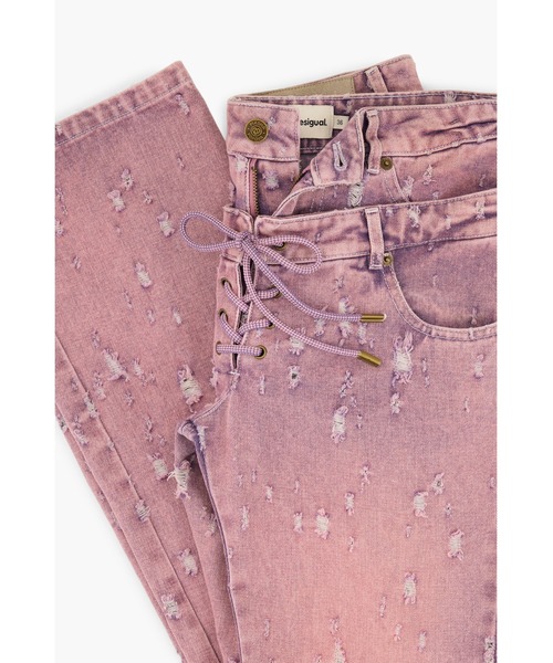 Desigual(デシグアル)の「【Desigual×MASHA POPOVA】ピンクウォッシュ×フラワープリントダメージデニム(デニムパンツ・レディース・レッド・34/36/38/40)」の6枚目の写真