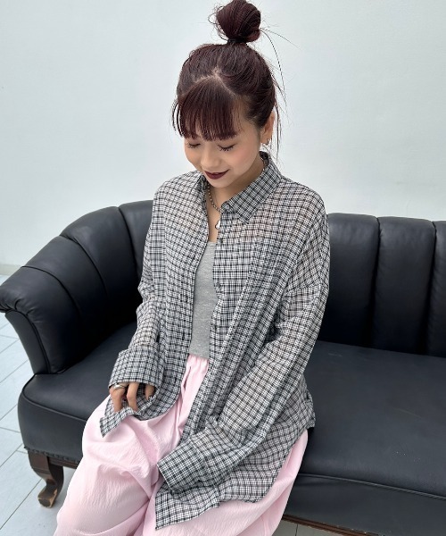 JEANASIS（ジーナシス）の「コットンボイルシアーチェックシャツ/670820（シャツ/ブラウス・レディース・ブラック系その他/レッド系その他/ブルー系その他・FREE）」の2枚目の写真