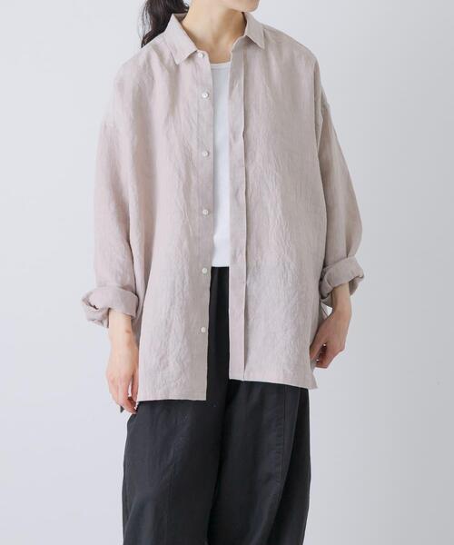 かぐれ（カグレ）の「『ユニセックス』ドライリネンボックスシャツ（シャツ/ブラウス・レディース・ピンク/ブラック/ライトベージュ・1/2）」の3枚目の写真