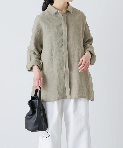 かぐれ（カグレ）の「『ユニセックス』ドライリネンボックスシャツ（シャツ/ブラウス・レディース・ピンク/ブラック/ライトベージュ・1/2）」の2枚目の写真