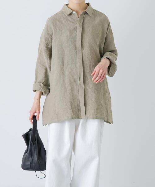 かぐれ（カグレ）の「『ユニセックス』ドライリネンボックスシャツ（シャツ/ブラウス・レディース・ピンク/ブラック/ライトベージュ・1/2）」の10枚目の写真