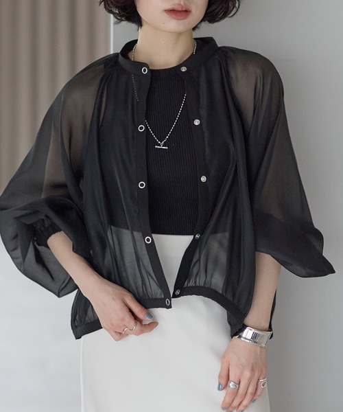 r.（アールドット）の「シアー　ギャザーブルゾン（ブルゾン・レディース・イエロー/ブラック/アイボリー・FREE）」の5枚目の写真