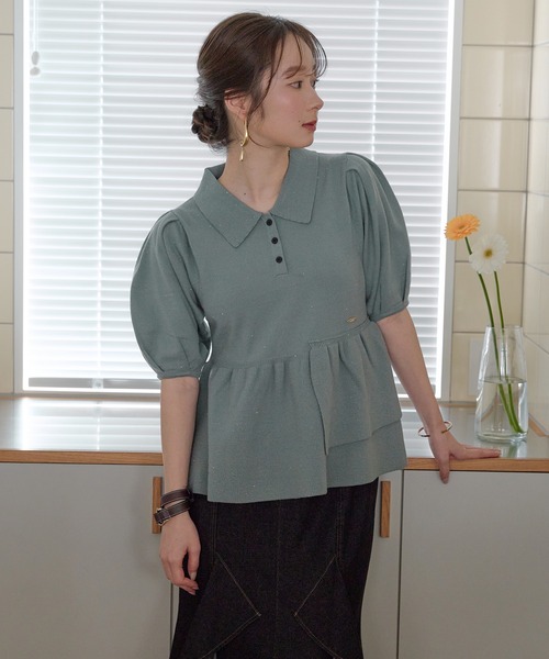 sequin peplum polo knit / スパンコールペプラムポロニット（ニット