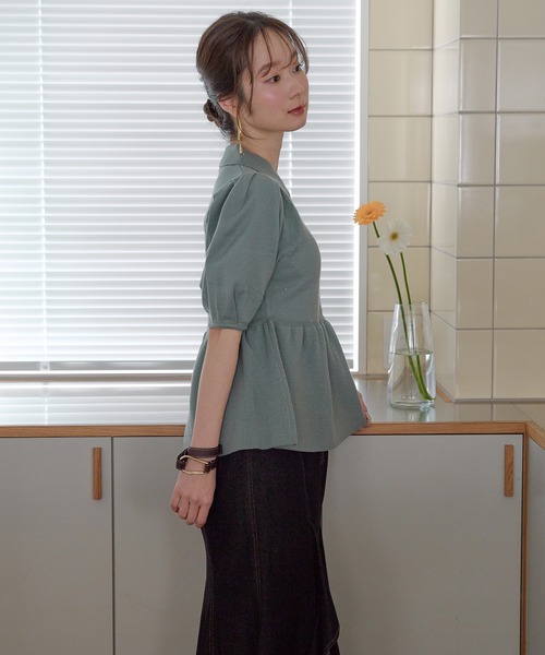 sequin peplum polo knit / スパンコールペプラムポロニット（ニット
