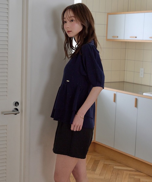 mideal(マイディール)の「sequin peplum polo knit / スパンコールペプラムポロニット(ニット/セーター・レディース・ベージュ/ネイビー/ブルーグリーン/スモークピンク・FREE)」の8枚目の写真