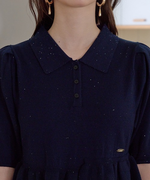 mideal(マイディール)の「sequin peplum polo knit / スパンコールペプラムポロニット(ニット/セーター・レディース・ベージュ/ネイビー/ブルーグリーン/スモークピンク・FREE)」の18枚目の写真