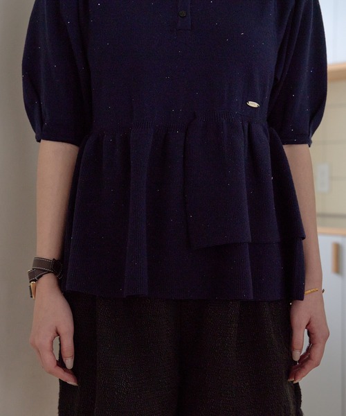 mideal(マイディール)の「sequin peplum polo knit / スパンコールペプラムポロニット(ニット/セーター・レディース・ベージュ/ネイビー/ブルーグリーン/スモークピンク・FREE)」の19枚目の写真