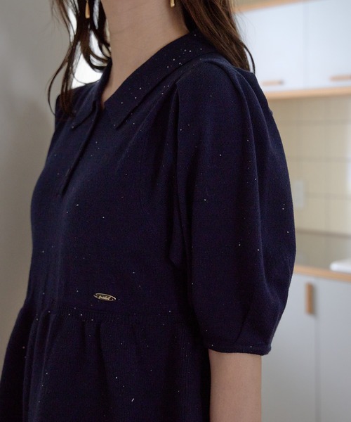 mideal(マイディール)の「sequin peplum polo knit / スパンコールペプラムポロニット(ニット/セーター・レディース・ベージュ/ネイビー/ブルーグリーン/スモークピンク・FREE)」の20枚目の写真