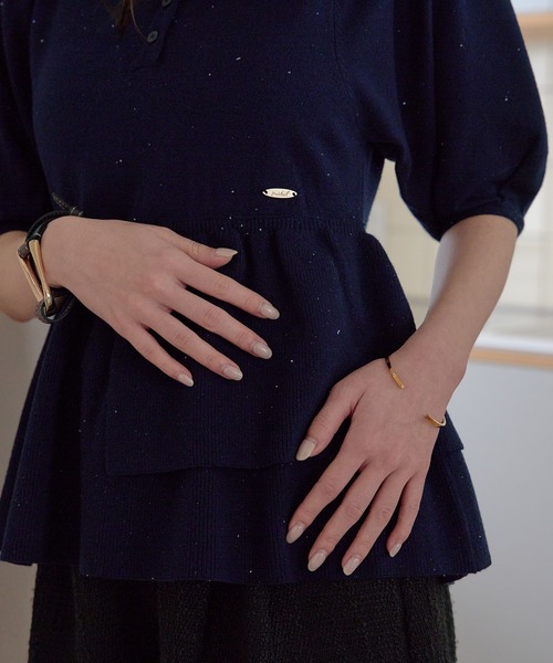 mideal(マイディール)の「sequin peplum polo knit / スパンコールペプラムポロニット(ニット/セーター・レディース・ベージュ/ネイビー/ブルーグリーン/スモークピンク・FREE)」の22枚目の写真