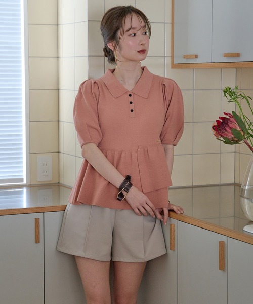 mideal(マイディール)の「sequin peplum polo knit / スパンコールペプラムポロニット(ニット/セーター・レディース・ベージュ/ネイビー/ブルーグリーン/スモークピンク・FREE)」の17枚目の写真