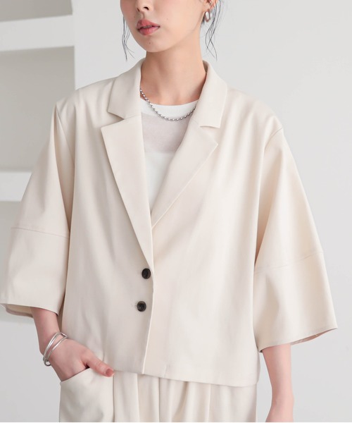 for/c（フォーシー）の「[セットアップ対応]ドライオックスジャケット【サスティナブル】（その他アウター・レディース・アイボリー/スミクロ・M/L）」の2枚目の写真