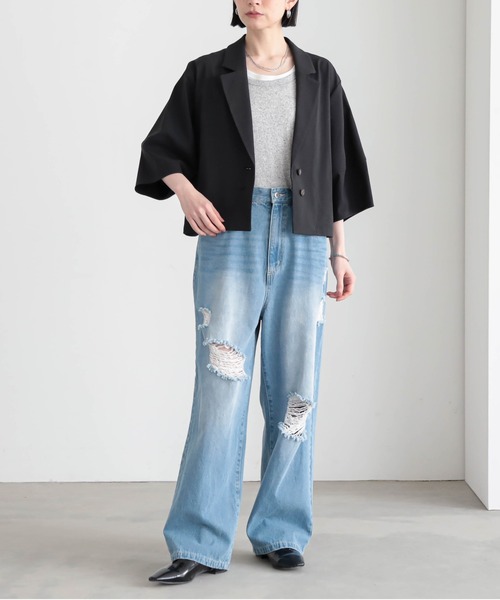 for/c（フォーシー）の「[セットアップ対応]ドライオックスジャケット【サスティナブル】（その他アウター・レディース・アイボリー/スミクロ・M/L）」の18枚目の写真