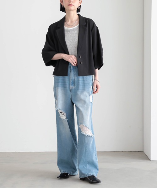 for/c（フォーシー）の「[セットアップ対応]ドライオックスジャケット【サスティナブル】（その他アウター・レディース・アイボリー/スミクロ・M/L）」の12枚目の写真