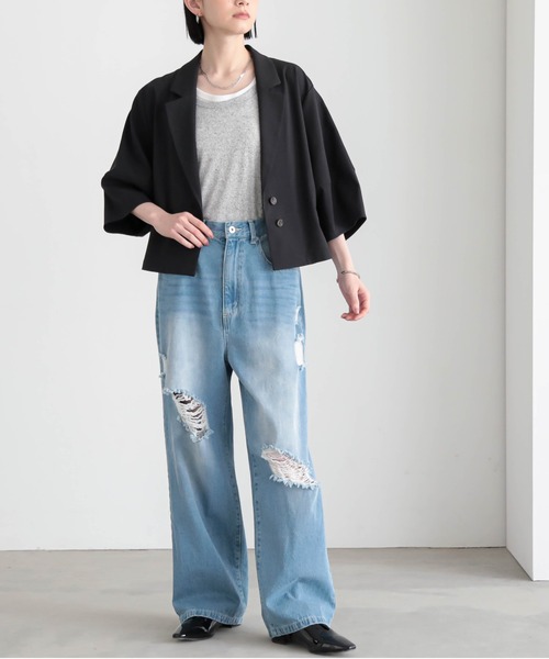 for/c（フォーシー）の「[セットアップ対応]ドライオックスジャケット【サスティナブル】（その他アウター・レディース・アイボリー/スミクロ・M/L）」の16枚目の写真