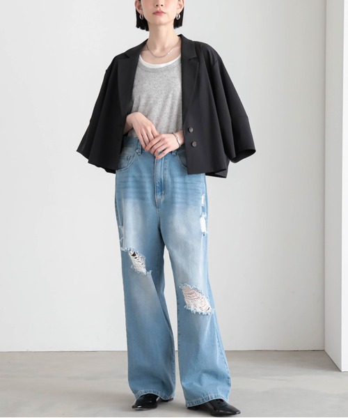 for/c（フォーシー）の「[セットアップ対応]ドライオックスジャケット【サスティナブル】（その他アウター・レディース・アイボリー/スミクロ・M/L）」の10枚目の写真
