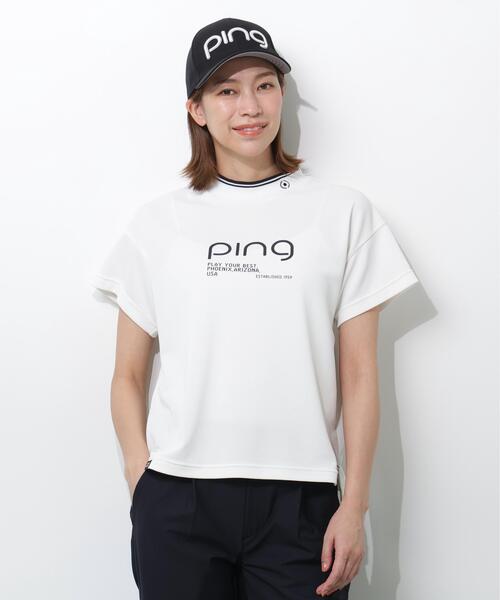 PING(ピン)の「【PING APPAREL】変形カノコ半袖ハイネックカットソー <PERFORMANCE> (LADIES)(Tシャツ/カットソー・レディース・ブラック/ホワイト/ピンク・L/LL/M/S)」の1枚目の写真