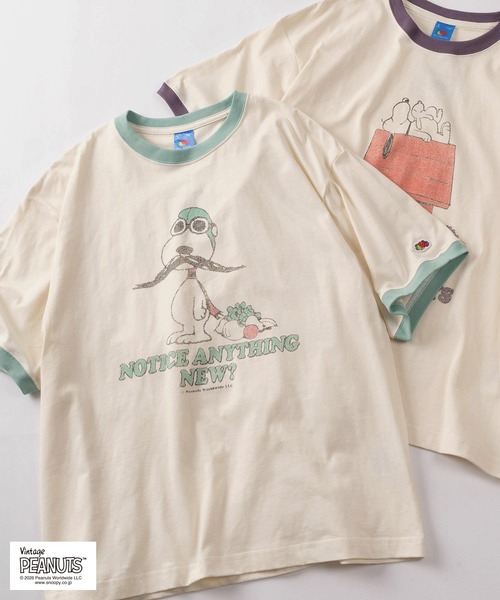 PEANUTS(ピーナッツ)の「【73】【FRUIT OF THE LOOM/フルーツオブザルーム】PEANUSコラボ キャラクターデザイン プリントTシャツ/リンガーTシャツ/ユニセックス/レディース/メンズ【Sサイズ~Lサイズ】(Tシャツ/カットソー・レディース・パープル/アイボリー系3/アイボリー系2/アイボリー系/サックスブルー/アイボリー系4/ピンク/アイボリー系1・M/S/L)」の4枚目の写真