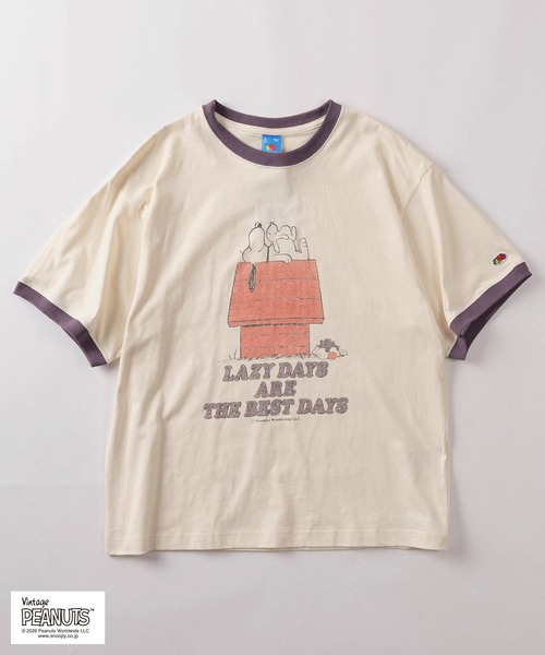 PEANUTS(ピーナッツ)の「【73】【FRUIT OF THE LOOM/フルーツオブザルーム】PEANUSコラボ キャラクターデザイン プリントTシャツ/リンガーTシャツ/ユニセックス/レディース/メンズ【Sサイズ~Lサイズ】(Tシャツ/カットソー・レディース・パープル/アイボリー系3/アイボリー系2/アイボリー系/サックスブルー/アイボリー系4/ピンク/アイボリー系1・M/S/L)」の16枚目の写真