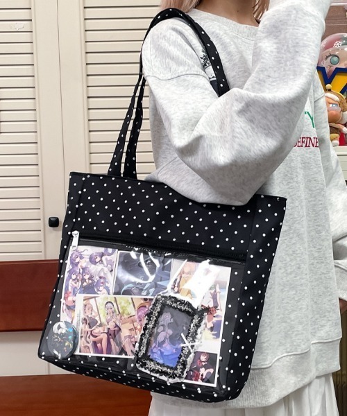 LADY LIKE(レディライク)の「【春夏新作】クリアポケット付きドット柄推し活バッグ(トートバッグ・レディース・ブラック/ホワイト・F)」の14枚目の写真